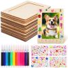 16 Wooden Photo Frames for DIY Crafting, 5.9 X 7.9 Blank Frames with 12 Mini Paint Pens & 4 Crystal Sticker Sheets for Custom Projects view 1