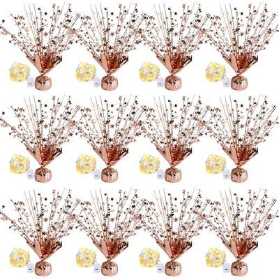 12 Pack Metallic Foil Spray Centerpiece Star Table Decoration Burst Table Centerpieces for Birthday Graduation Wedding Anniversary Holiday Party Supplies Decor, Rose Gold