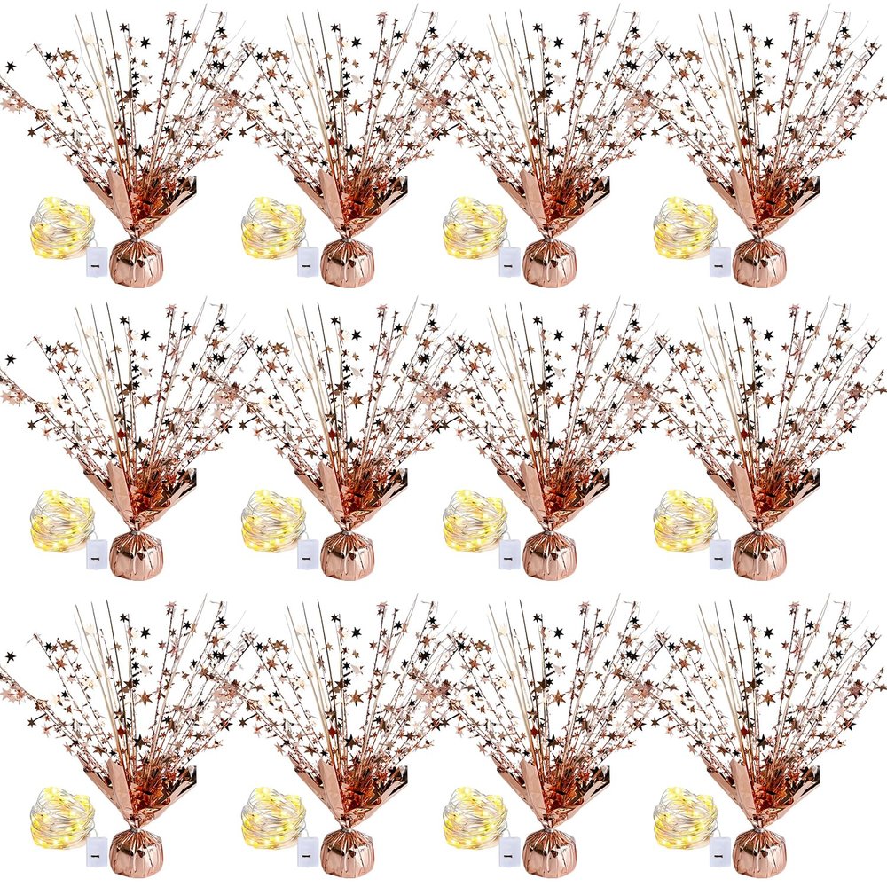 12 Pack Metallic Foil Spray Centerpiece Star Table Decoration Burst Table Centerpieces for Birthday Graduation Wedding Anniversary Holiday Party Supplies Decor, Rose Gold