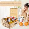 Brabtod Trapezoid Pet Dog Toy Basket,Collapsible Dog Toy Bin,Wicker Basket for Dog Cat Toys,Pet Toy Box,Dog Storage Organizer for Leash Blanket Toys Snacks-Natural Farmhouse Water Hyacinth view 2