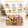 Brabtod Trapezoid Pet Dog Toy Basket,Collapsible Dog Toy Bin,Wicker Basket for Dog Cat Toys,Pet Toy Box,Dog Storage Organizer for Leash Blanket Toys Snacks-Natural Farmhouse Water Hyacinth view 3