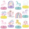 12Pcs Unicorn Rainbow Honeycomb Centerpieces Magical Pastel Unicorn Party Decoration Pastel Rainbow Castle Table Topper Centerpiece for Girls Princess Theme Happy Birthday Baby Shower Party Decor view 1