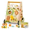 Wooden Baby Walker with Activity Center, Forest Themed Montessori Push Toy for Toddlers 13, Bead Maze, Shape Sorter, Gears, Puzzles & Fine-Motor Learning, Speed Adjustable Wood Walker for First Steps view 1