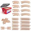 MykaFort 20-Piece Wooden Train Track Expansion Pack A with Storage Box,Made of Beechwood,Compatible with Brio-Curved & Straight Tracks with X-Crossing-Toy Railway Accessories for Kids Ages 3+ view 1