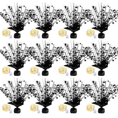 12 Pack Metallic Foil Spray Centerpiece Star Table Decoration Burst Table Centerpieces for Birthday Graduation Wedding Anniversary Holiday Party Supplies Decor, Black