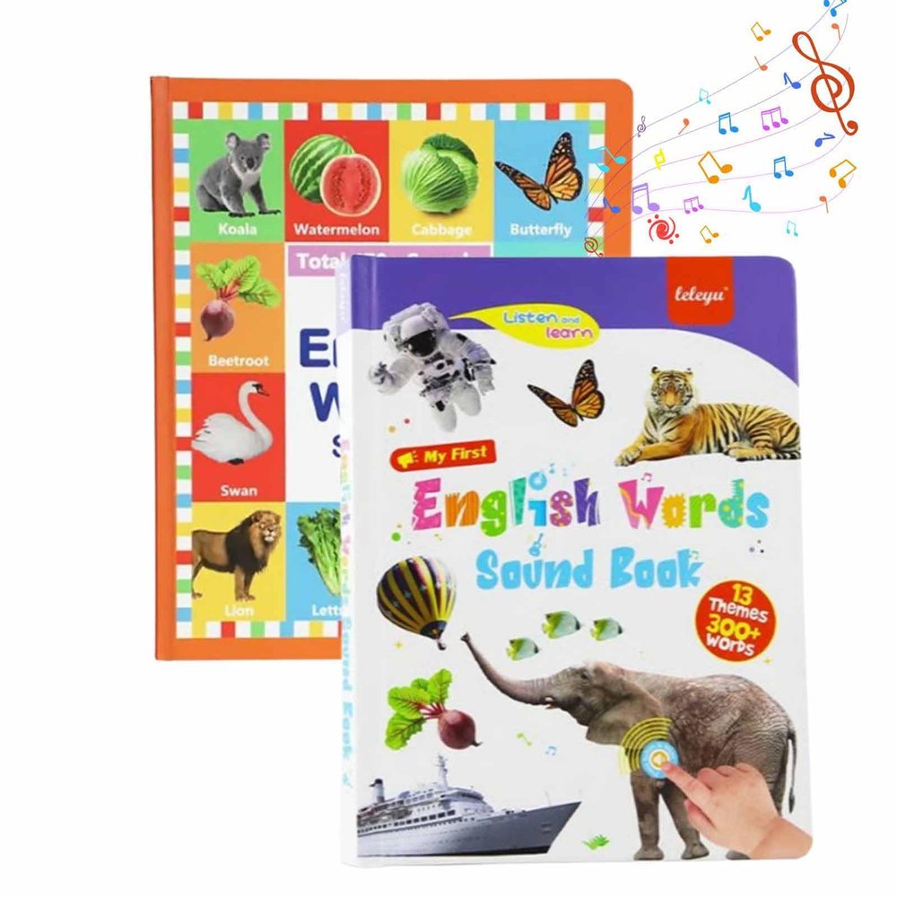 My First English Sound Toy  470+ Words, 21 Themes, Fun Word Game, Alphabet Sound Book, Press to Learn Phonics, Interactive Musical Book, for Educational Language, School Education(2pcs)