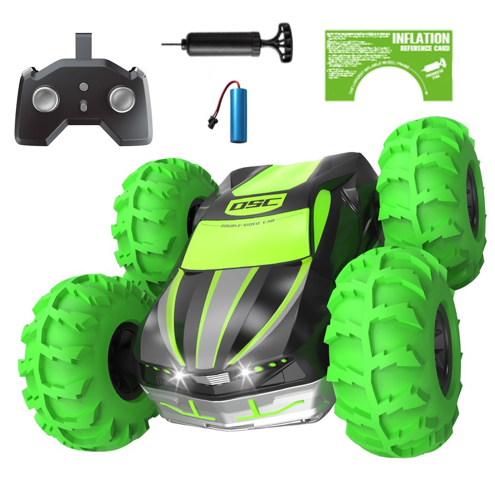 LM-15 Remote Control Car, 4WD RC Stunt Car with Inflatable Tires, Double-Sided Pattern and LED Flash, 2.4GHz, 360 Rotates and Flips, Gift for Birthday, Christmas, Thanksgiving