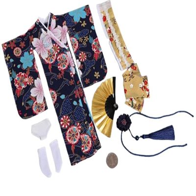 1/12 Scale Female Japanese Kimono Traditional Dress Clothing for 6 Inch Female Action Figure Doll, 1/12 Japanese Bathrobe Costume (Navy)