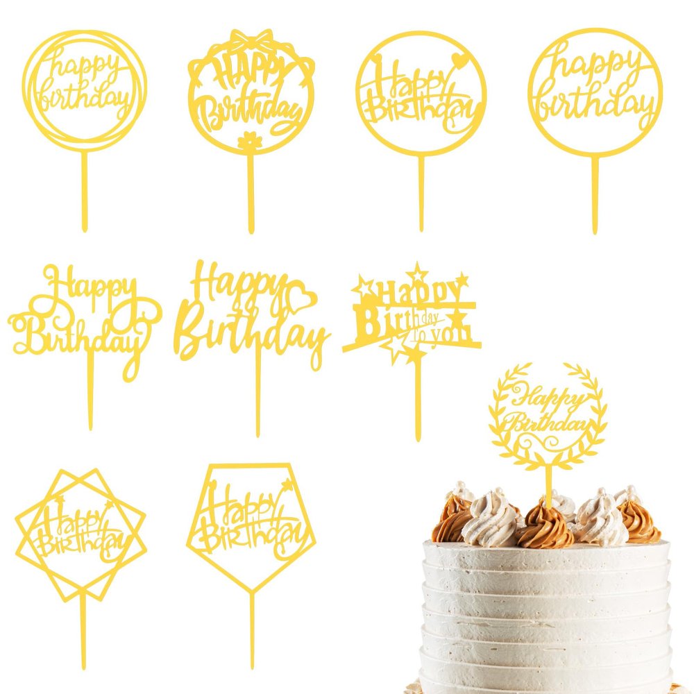 100 Pcs Gold Acrylic Happy Birthday Cake Toppers, Double Sided Party Decorations for Cakes Cupcakes, Adults Events Party Supplies
