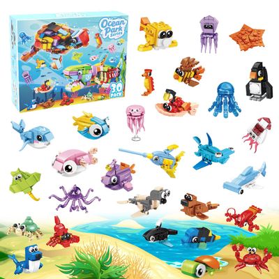 TWERF 30 Packs Ocean Party Favors for Kids 895 PCS Mini Marine Animals Building Blocks for Goodie Bag Stuffers Bulk Classroom Prizes Easter Basket Birthday Party Favors for Boys Girls Ages 6-8-12