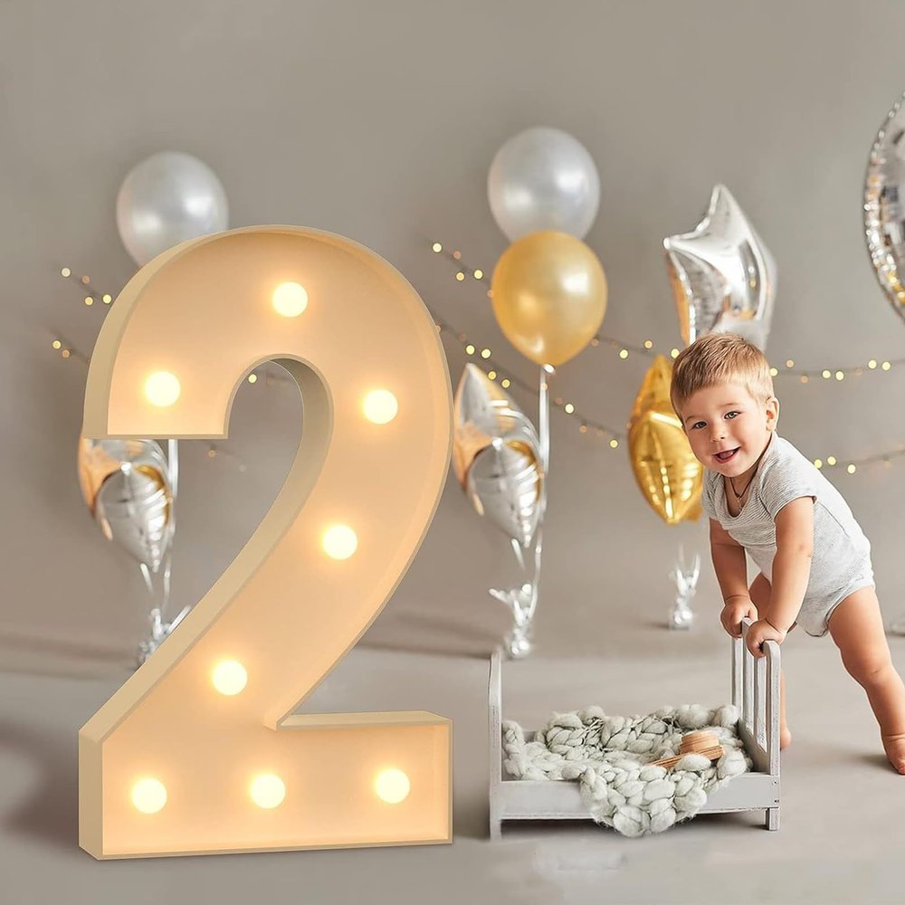 4FT Marquee Light Up Numbers With Warm Lights,White Marquee Number 0-9 For Birthday Party Large Mosaic Frame Letter Cardboard Pre-Cut Foam Board Sign Diy Decorations Anniversary(Number 2,120cm/47inch)