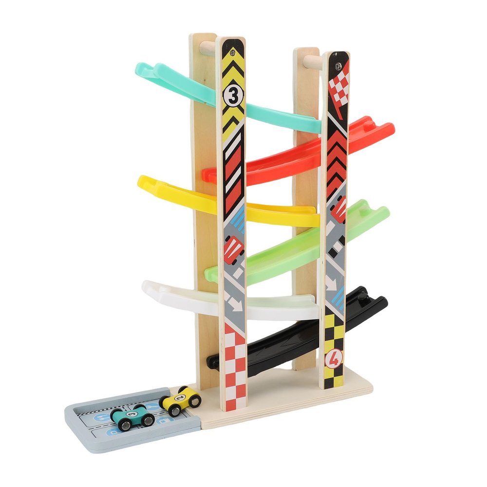 Car Ramp Toys, Race Track with Vehicle Playset, 6-Piece Set with Parking Lot for Kids, Toddlers, and Family Play