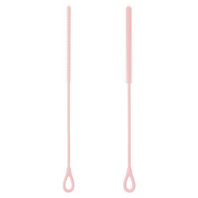 2 Pcs Silicone Straw Cleaner Brush Reusable Straw Cleaner Pipe Cleaning Brush with Aniti Slip Long Handle for Glass Pipe 6mm and 9mm(Pink,2)