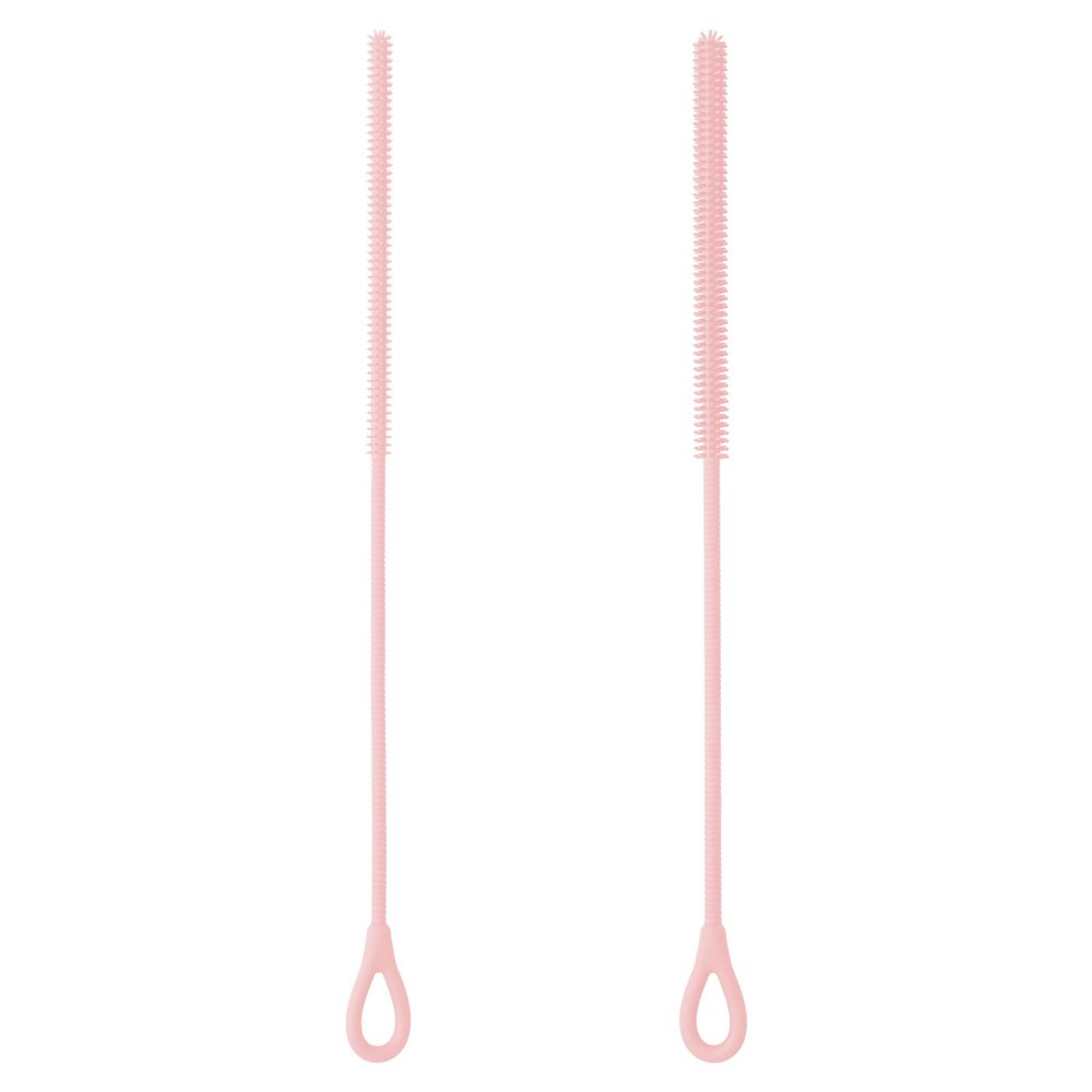 2 Pcs Silicone Straw Cleaner Brush Reusable Straw Cleaner Pipe Cleaning Brush with Aniti Slip Long Handle for Glass Pipe 6mm and 9mm(Pink,2)