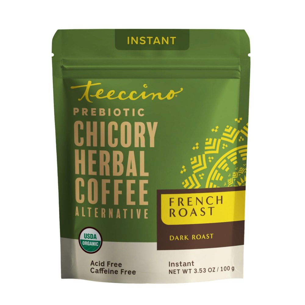 Teeccino Instant Organic French Roast Herbal Coffee 33 servings Instant Chicory Coffee Alternative with Microground Ramn Seeds Thats Prebiotic, Caffeine-Free & Acid Free - 3.53 ounces