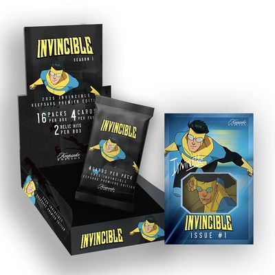 2025 Invincible Season 1 Keepsake Premiere Hobby Box: 16 Packs Per Box, Two Guaranteed Relics, Chase Rare Autos and Patches