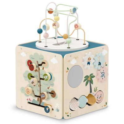FReniland Wooden Activity CubeFive Sided Montessori ToysSensory Toy for ToddlerGift for Boys and Girls Over 18 Months