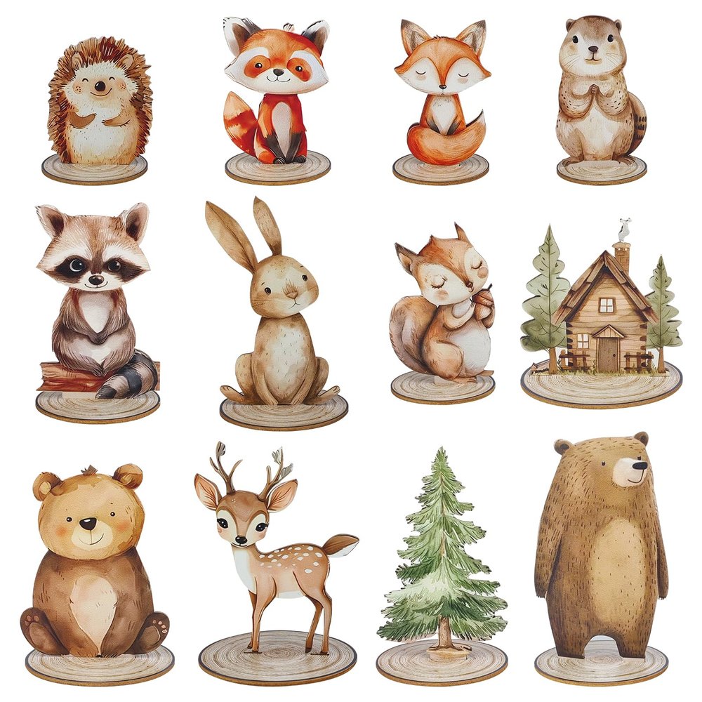 12 Pack Woodland Animals Baby Shower Decorations, Kid Forest Happy Birthday Decoration Centerpieces for Tables Woodland Nursery Animal Decor Home Office Farmhouse