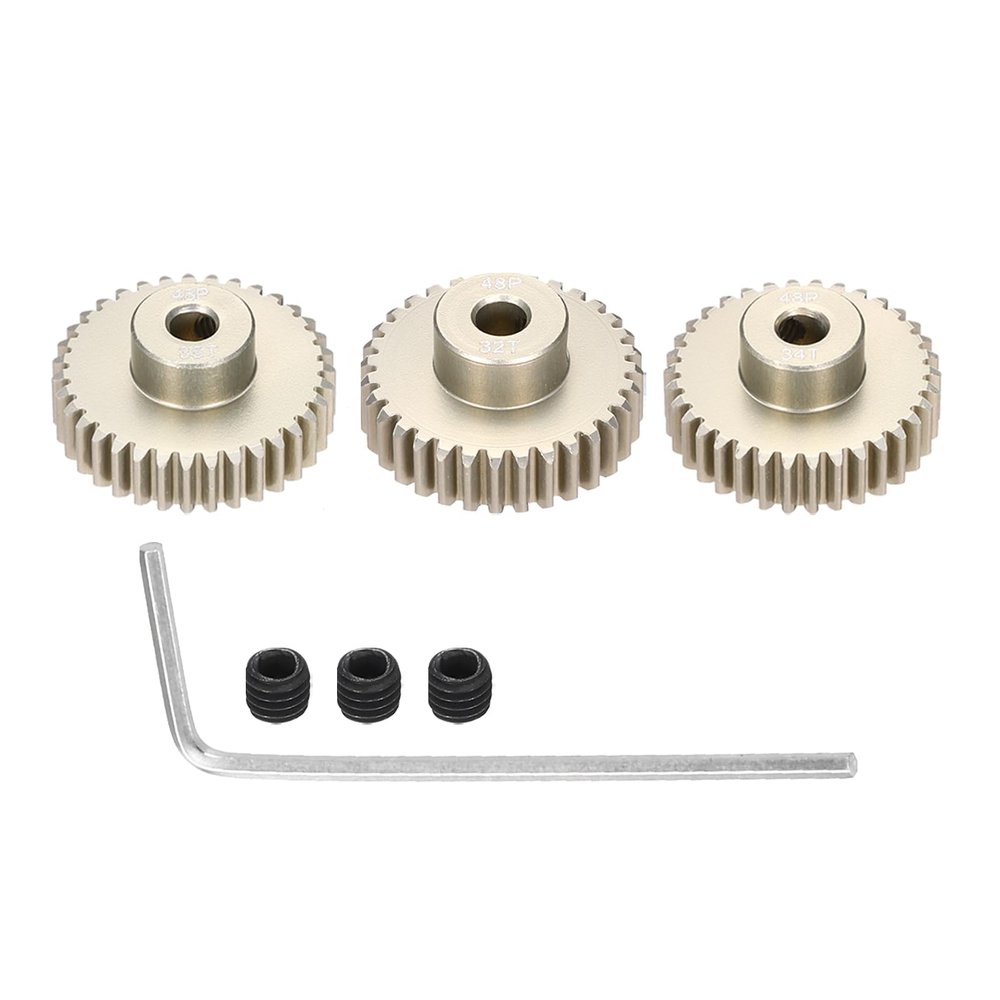 Rebower 3Pcs 48P Pinion Gear Set 32T 33T 34T for 3.175 mm Shaft Aluminium Alloy Pinion Gear with Screws and Hexagonal Wrench for RC Motor
