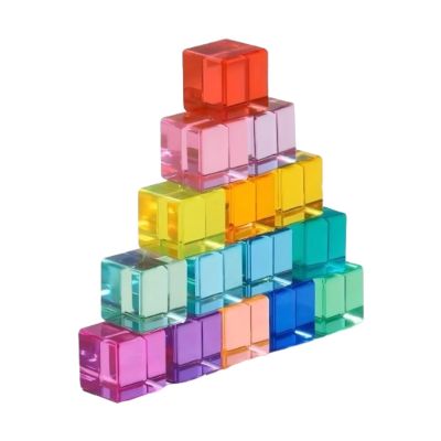 Colorful Building Blocks Set for Stacking and Learning with Rainbow Acrylic Cubes for Children, 15Pcs