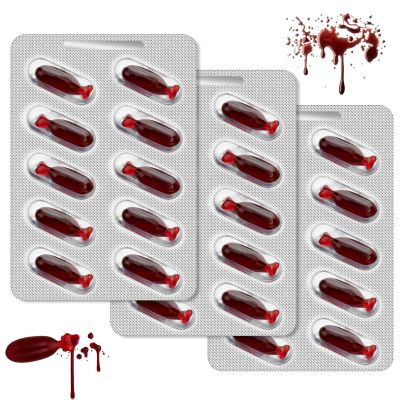 30 Pieces of Fake Blood Pills, Vampire Capsules Horror Funny Trick Props, Vomit Blood Capsules Suitable for Halloween Fancy Dress Joke Party Trick Favors.