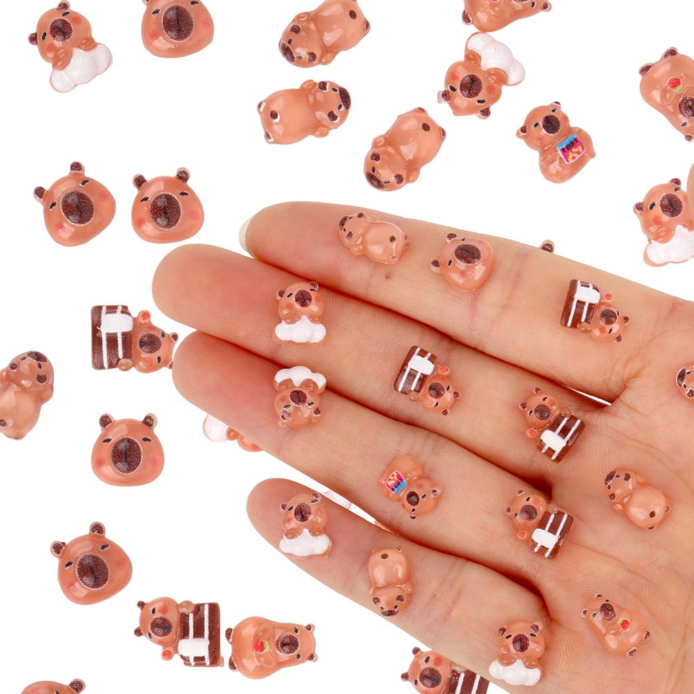 120pcs Mini Capybara Figurines, 6 Style Resin Tiny Capybara Decor Cute Micro Miniature Animal Models for DIY Crafts & Landscape Accessories