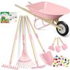 Qtioucp Kids Wheelbarrow Set with Gardening Tools Outdoor Backyard Garden Play for Toddlers Boys Girls 3-8, with Shovel, Rake, Leaf Rake, Easter Birthday Gifts (Pink Garden Set) view 1