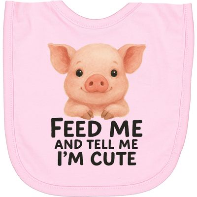 inktastic Cute Pig with Apple Feed Me Quote Newborn Bib Pink 4569a
