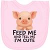 inktastic Cute Pig with Apple Feed Me Quote Newborn Bib Pink 4569a view 1