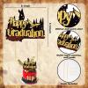 2025 Wizard Academy Graduation Cake Topper Bundle 24 Glitter Cupcake Toppers with Hat & Broomstick Black Gold Magical School Party Decor view 3