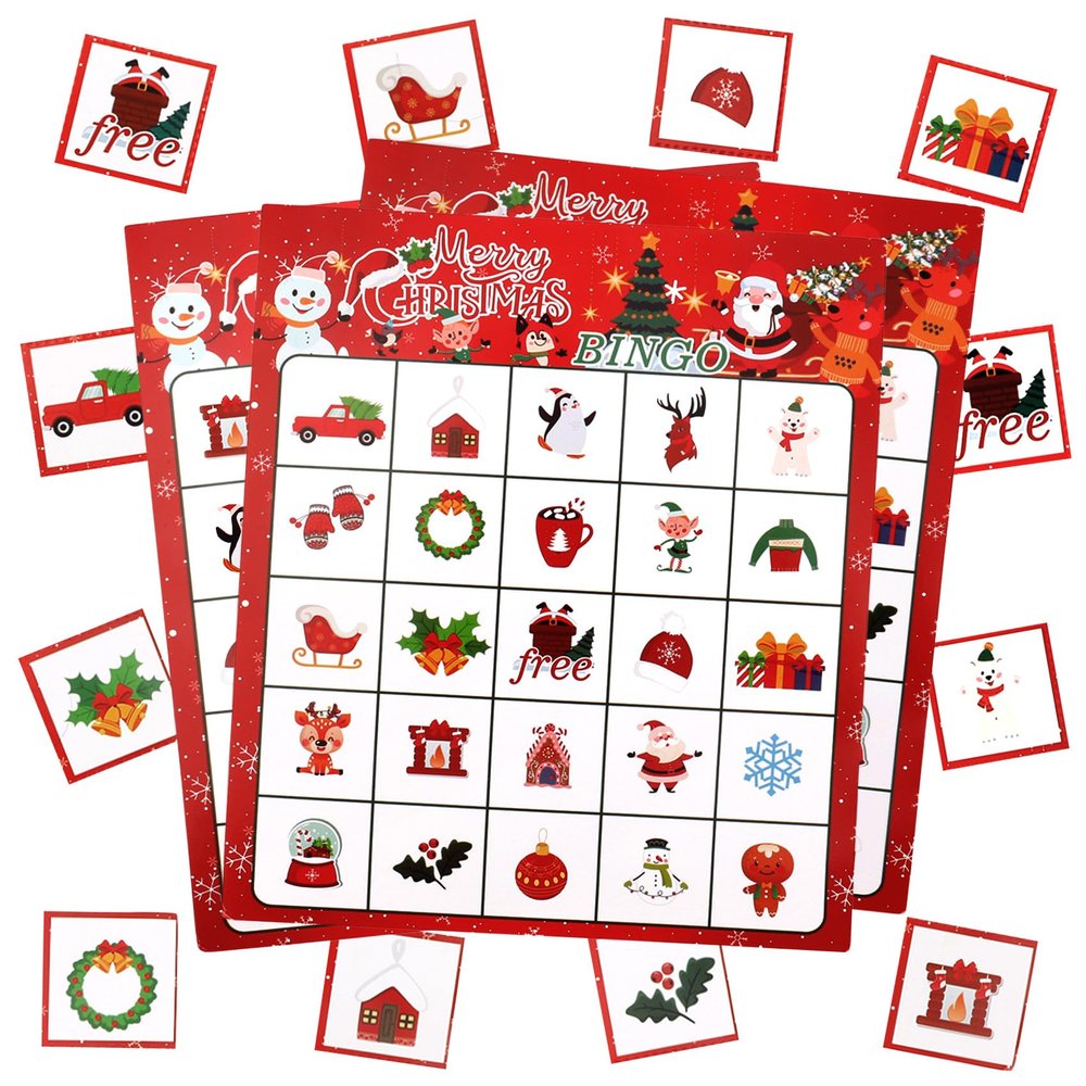 Christmas Bingo Game Cards for Kids, 24 Players Christmas Bingo Cards, Christmas's Games for Kids Adults Gifts Family Large Group Activities Xmas Holiday School Classroom Indoor Party Games Supplies