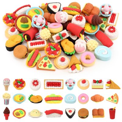 24 Pcs Mini Food Erasers, 3D Fruit Cake Dessert Pencil Erasers, Take Apart Puzzle Eraser Bulk for Classroom Prizes, Gifts Supplies, Back to School Party Party Favors