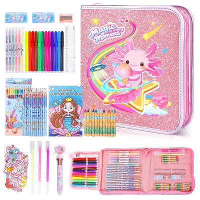 72PCS Fruit Scented Markers Set - Art Coloring Drawing Kits for Kids with Axolotl Pencil Case, Art Supplies for Kids Ages 4 6 8,Stationary Set Pencil,Crayon&Markers Stuff,Birthday Gifts Toys for Girls