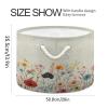 Emelivor Round Canvas Storage Basket - Poppy Flowers Beige Round Storage Basket Closet Storage Bin for Nursery Laundry Hamper Clothes Bedroom Office view 2
