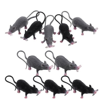 10pcs Halloween Fake Rats 8.65 inch Realistic Mouse Plastic Rat Terror Mouse Prank for Halloween Party Decoration Supplies (Black, Gray)