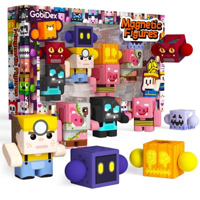 GobiDex 8PCS Magnetic Action Figures- Creatures of Block World Toys Pack, Compatible with Magnet Building Blocks & Tiles, STEM Learning Pretend Play Toys for Ages 3+