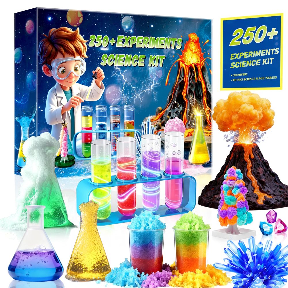 250+ Experiments Science Kits for Kids, STEM Activities Educational Science Kits Gifts with Chemistry Set, Erupting Volcano and Growing Crystal Tree (Science kit with 250+ Experiments)