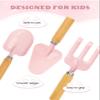 Kids Gardening Set, Gardening Tools Kit for Kids and Toddler, Includes Wooden Rake, Two Shovels, Gloves, Watering Can, Apron, and Tote Bag, Outdoor Toys for Girl Boy, Pink view 2