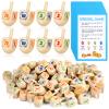 Wettarn 100 Pieces Hanukkah Dreidels Bulk Wooden Hanukkah Dreidels with Game Instruction Cards for Party Game(Size 1,Chic Style) view 1