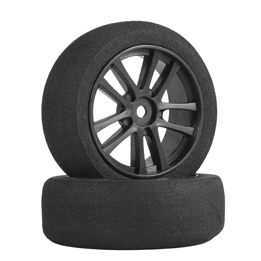 Ancalos 4Pcs 66mm Foam Tire Sponge Tyre Wheel Rim Set for Ancalos 144001 124016 124017 124018 124019 104001 RC Car Upgrade Parts - (Color: Black)