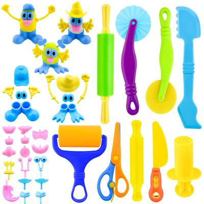 Dough Play Tools for Kids,35pcs Clay Tools Play Accessories with Cutters, Roller, Rolling Pins, Safety Scissors, Plastic Knife, Dough Body Part