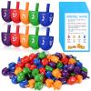 Wettarn 100 Pieces Hanukkah Dreidels Bulk Wooden Hanukkah Dreidels with Game Instruction Cards for Party Game (Size 1,Rainbow Style) view 1