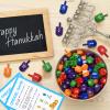 Wettarn 100 Pieces Hanukkah Dreidels Bulk Wooden Hanukkah Dreidels with Game Instruction Cards for Party Game (Size 1,Rainbow Style) view 4