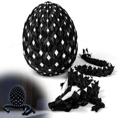 3D Printed Dragon Egg with Glow-in-The-Dark Dual-Color Crystal Dragon Inside, 4.5-inch Egg & 11.5-inch Articulated Dragon Toy, Cute Desk Decor (Silk White-Blue (Glows in The Dark), One Size)