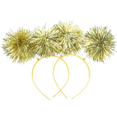 VALICLUD Party Headband for Kids 2 Pack Gold Pom Pom Boppers Hair Bands Lightweight Tinsel Headdress for Birthday Carnival Cosplay