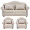 3pcs Dollhouse Couch, 1/12 Scale Living Room Furniture Accessory, Timeless Classic Miniature Double & Single Couch with Pillow, Upholstered Sofa Armchair Set Accessories for Bedroom Sectional Dcor view 1