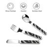 3-Piece Children Utensils Set Black and white zebra print Knife Spoon Fork Set Stainless Steel Silverware Set Easy-Grip Reusable Utensils Set Child Flatware Set with Case for Lunch Travel view 3
