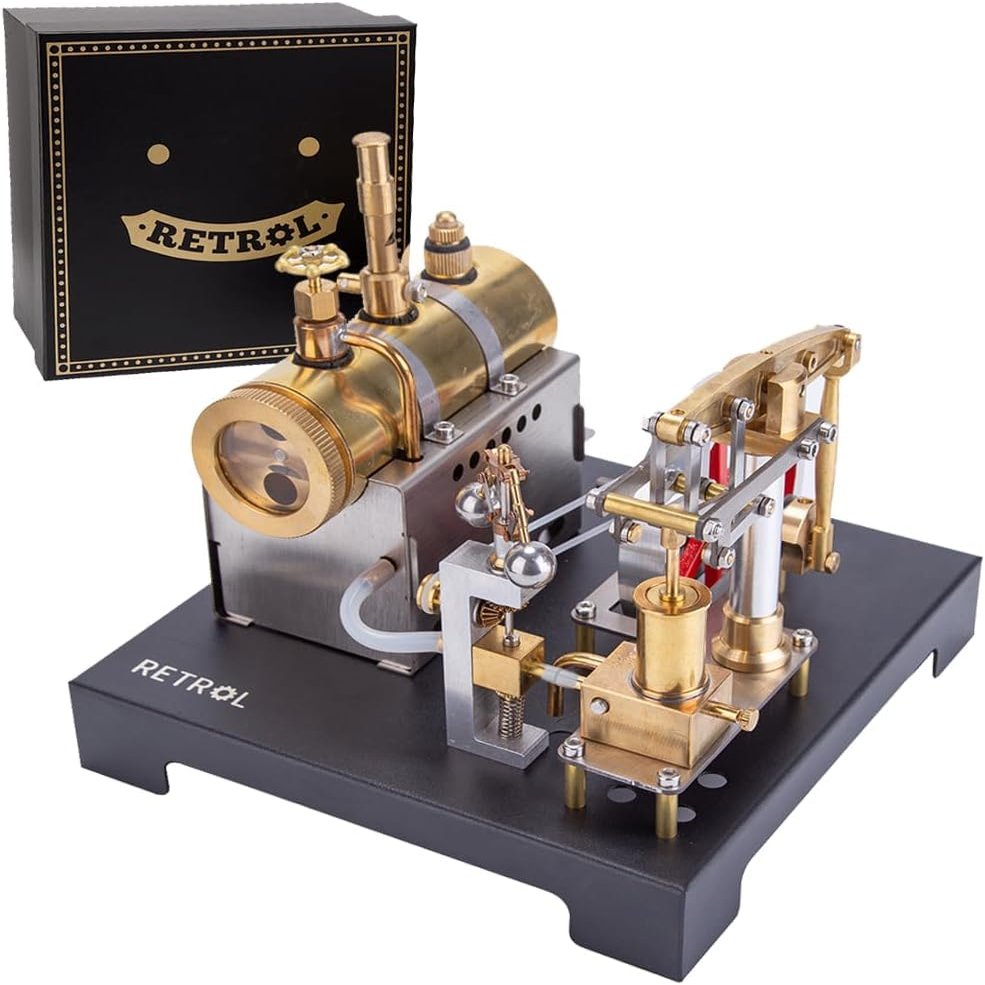 Full Metal Beam Steam Engine, Retrol SE-01Stationary Steam Engine Model Kit That Works, Mini Engines Model with Horizontal Boiler Kit for Adult (84PCS)
