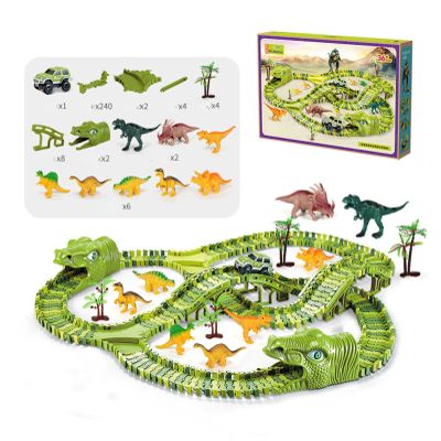 GLOTOYS Dinosaur Race Track Playset with Dinosaur Figures & Slot Car Race Tracks for Kids, DIY Puzzle Building Set, Dinosaur Winding Road Rail Car, for Boys & Girls (XC256A)