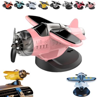 Solar Powered Airplane Shaped Car Ornaments, Dashboard Ornament Solar Powered Aircraft Model, Motion Activated Cars Interior Center Console Rotating Small Airplane Drift Accessories (Pink)